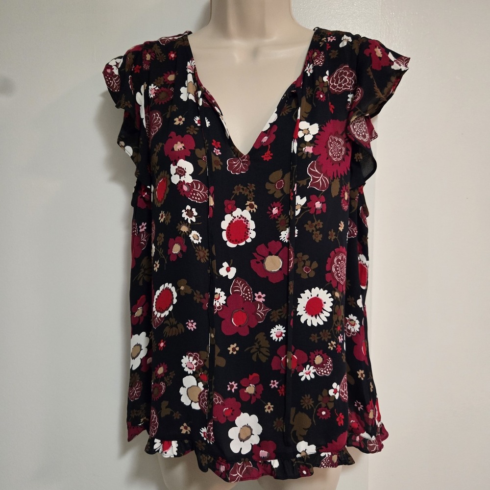 Brooks Brothers Red Fleece Womens Size 12 Ruffled Navy Floral Blouse Top NEW